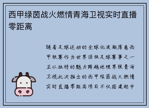 西甲绿茵战火燃情青海卫视实时直播零距离