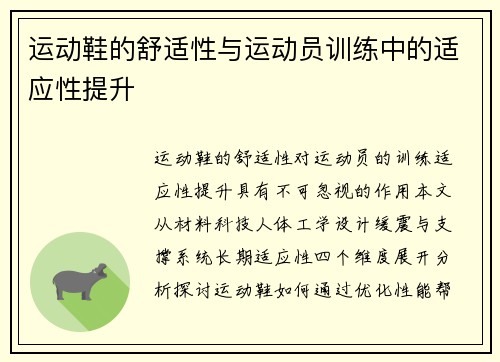 运动鞋的舒适性与运动员训练中的适应性提升